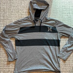 Hurley Men's Striped Black and Gray Hoodie Shirt
